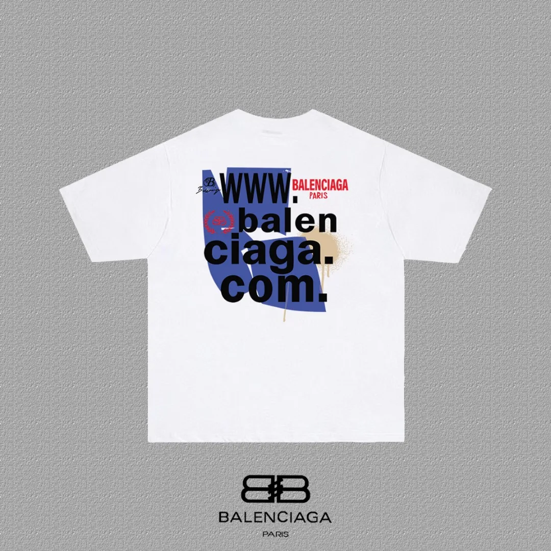 P80✨🔥 BALENCIAGA Paris lettering printed short-sleeved T-shirt, custom-woven and dyed 280g combed cotton heavyweight fabric, zero color difference in thread, perfect details, different from the current version on the market, welcome to compare, Same Style for men and women, must-sell in the picture above Color: White Black Size: 1 2 3 4